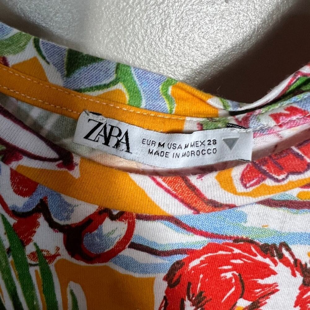 Zara Tropical Floral Cut Out Short Sleeve T-Shirt Dress Vacation Beach Medium - Picture 6 of 9